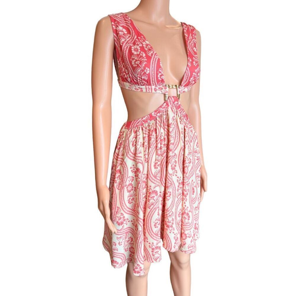 Agua Bendita Gillian Tout Cutout Mini Dress Pink Floral Resort Vacation Medium - Picture 5 of 8